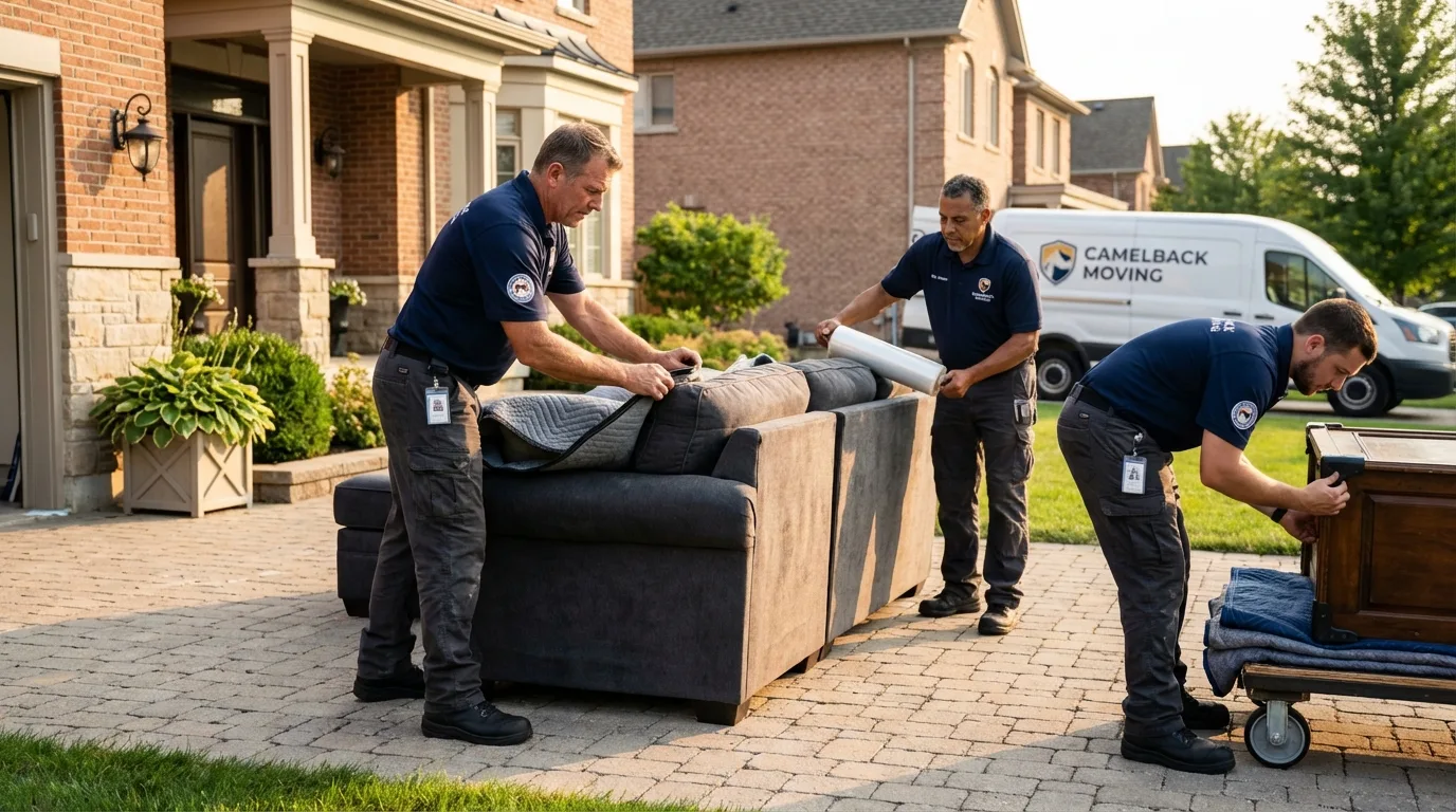 Large estate moving crew wrapping furniture in Whitehall, WI