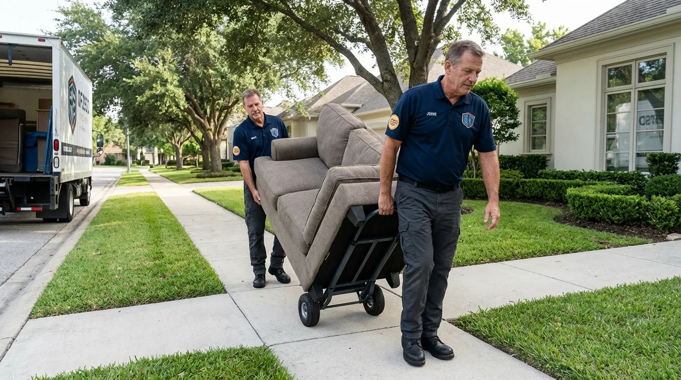 Local residential moving crew loading furniture in Whitehall, WI